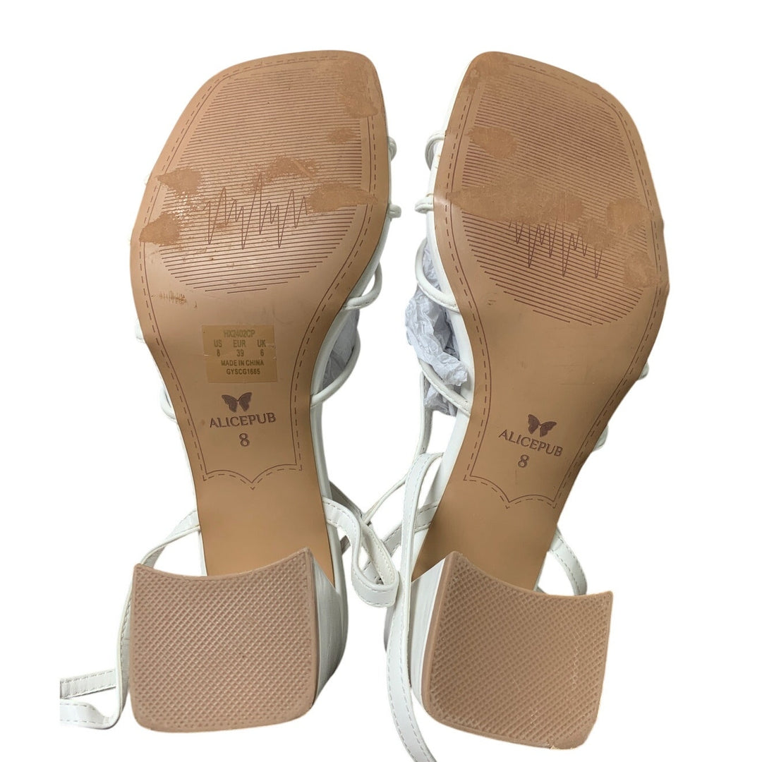 Alice Pub Womens Size 8 White Strappy Open Toe Short Chunky Heels Wedding Shoes