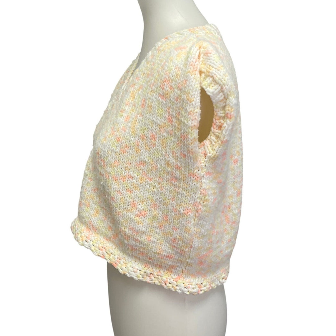 Handmade Knit Womens Large Sleeveless V Neck Cropped Pullover Sweater