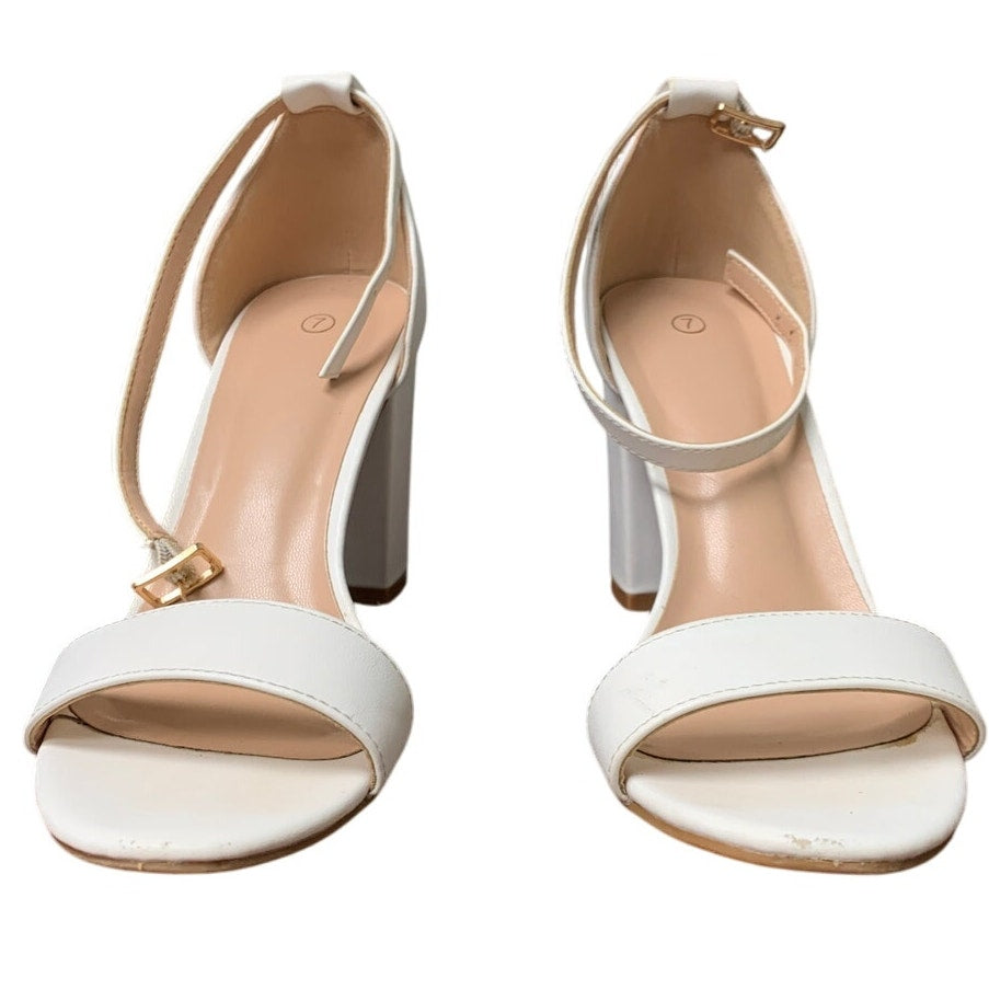 Coasis Womens Size 7 White 3.5" Block Heel Open Toe Ankle Strap Sandal Shoes