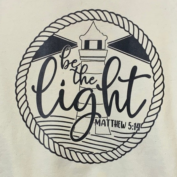 Upcycled Hand Printed Men Medium Be The Light Bible Quote Long Sleeve Sweatshirt