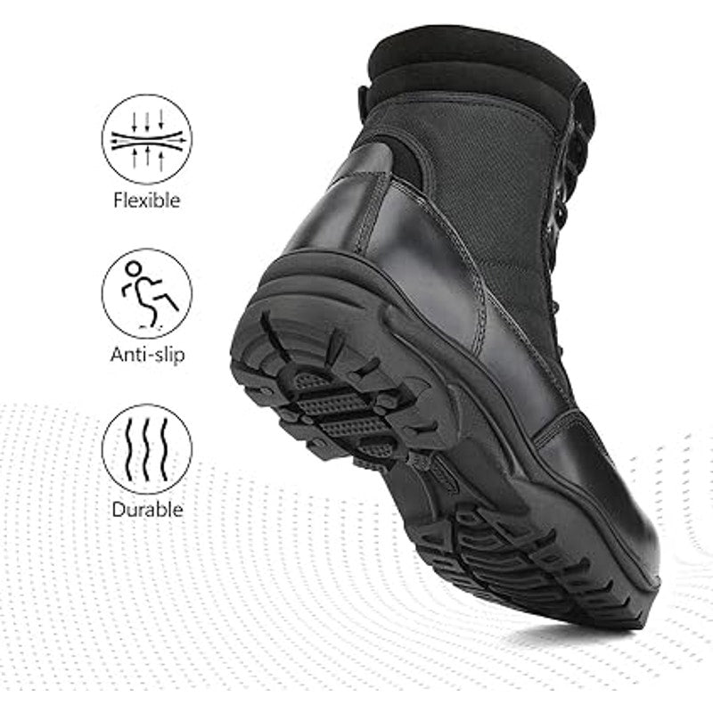 New Nortiv8 Men Size 12 Black Leather Zip Lace Up Military Tactical Boots w Flaw