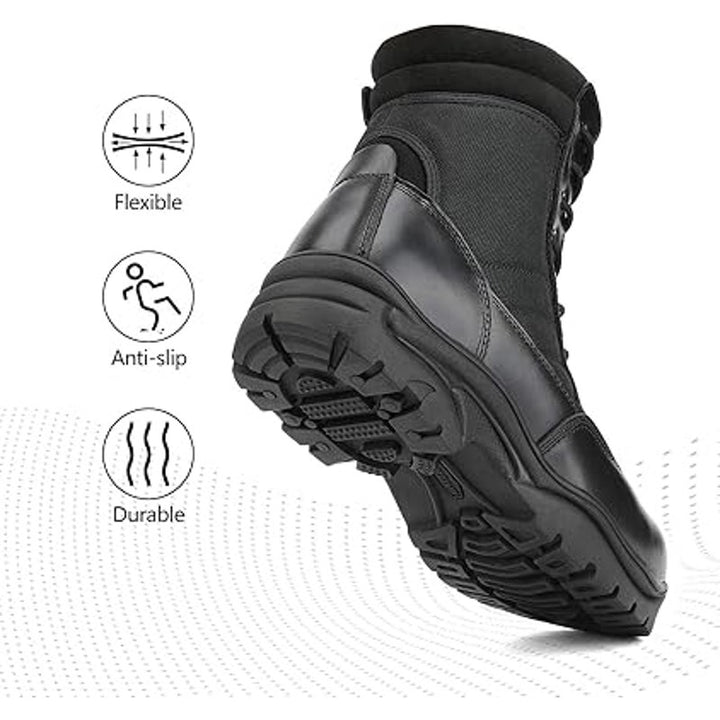 New Nortiv8 Men Size 12 Black Leather Zip Lace Up Military Tactical Boots w Flaw