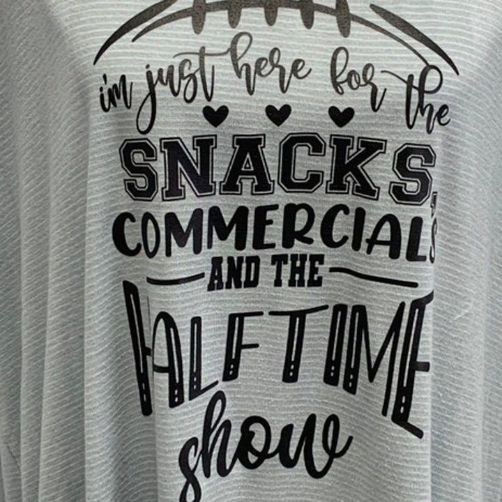 Hand Printed Upcycled Women Small Superbowl Snacks Commercials Halftime Show Tee