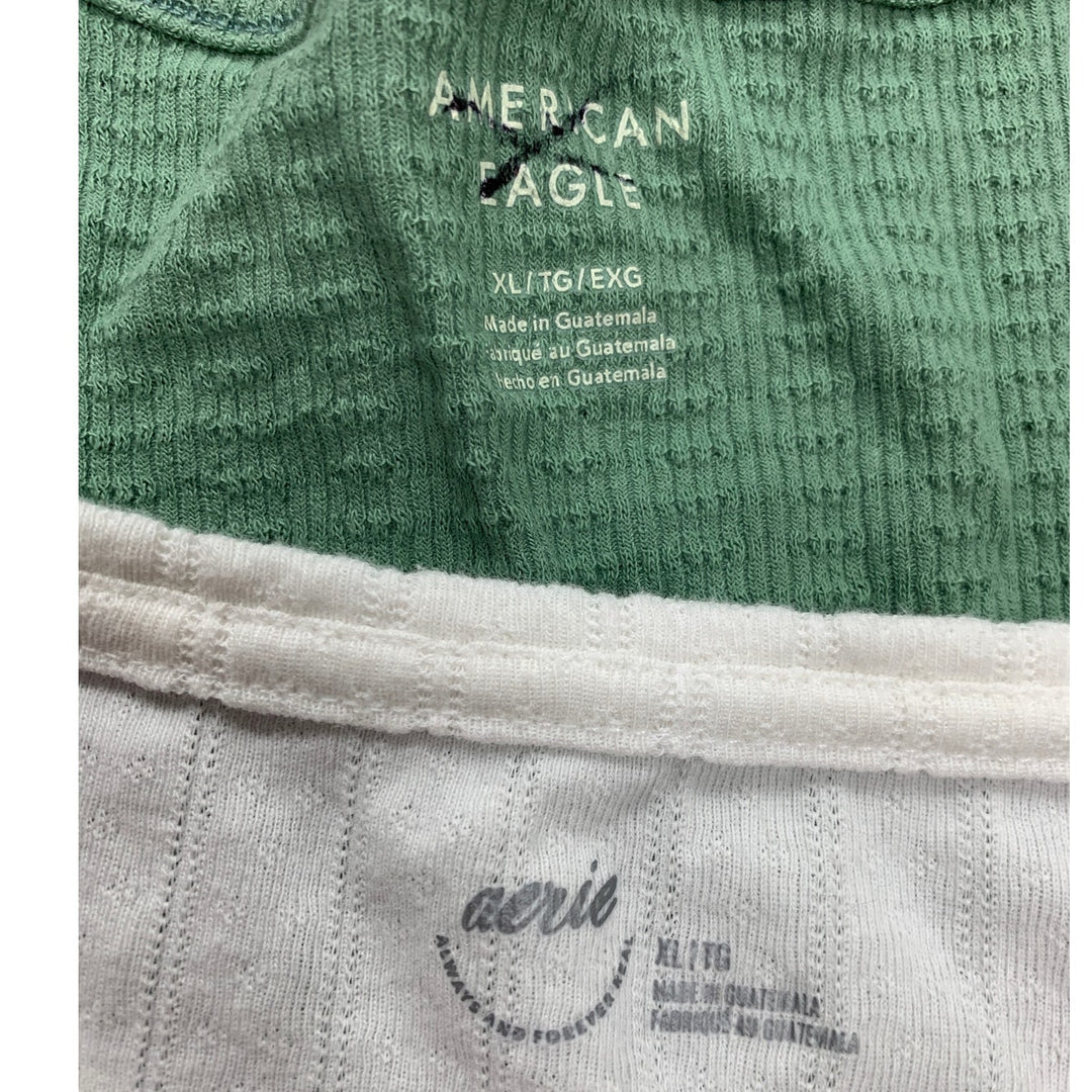 2 New American Eagle Womens XL Textured V Crew Neck Short Sleeve Tops