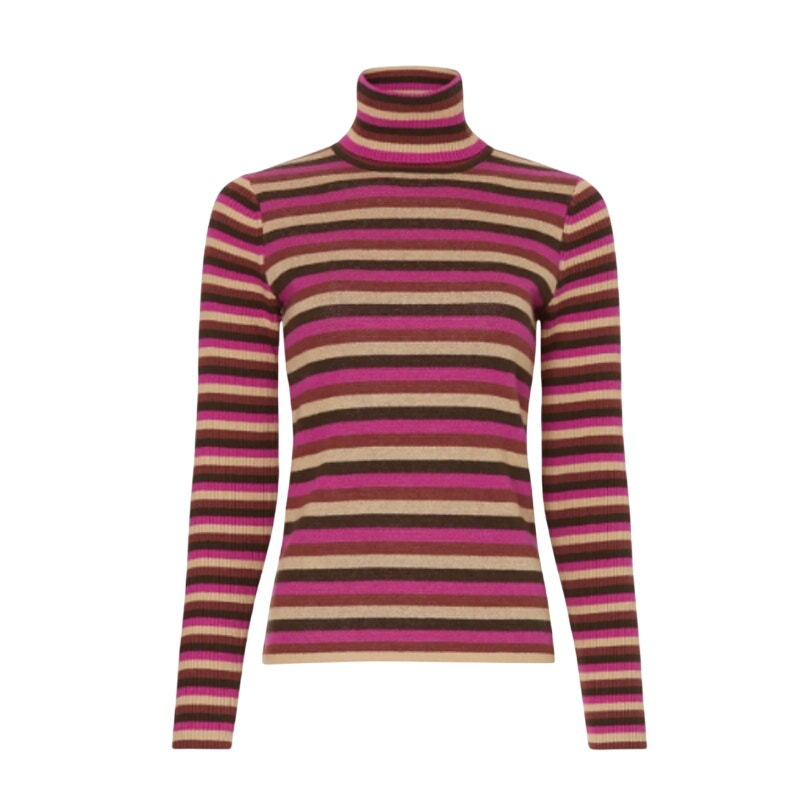 Toccin NY Womens XL Alice Purple Pink Stripe Long Sleeve Turtleneck Knit Sweater