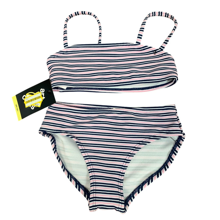 New Art Class Girls Small (6/7) UPF 50+ Blue Pink Striped Bikini 2PC Swimsuit