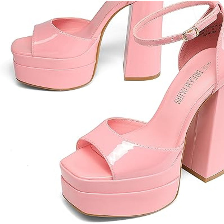 Dream Pairs Womens Size 8.5 Bubble Gum Pink Open Toe 5.5" Platform Heel Shoes