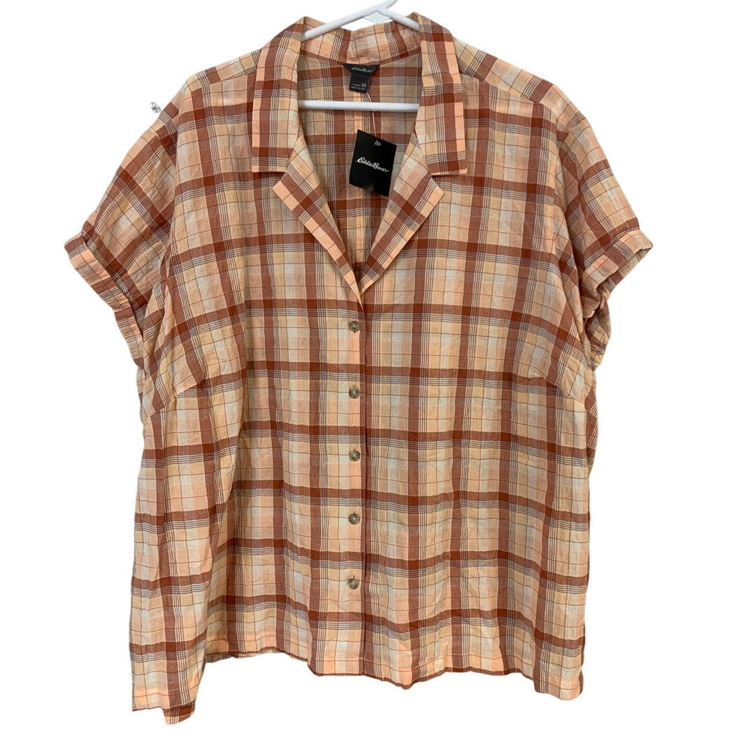 New Eddie Bauer Womens 3X Apricot Short Sleeve Packable Button Up Camp Shirt