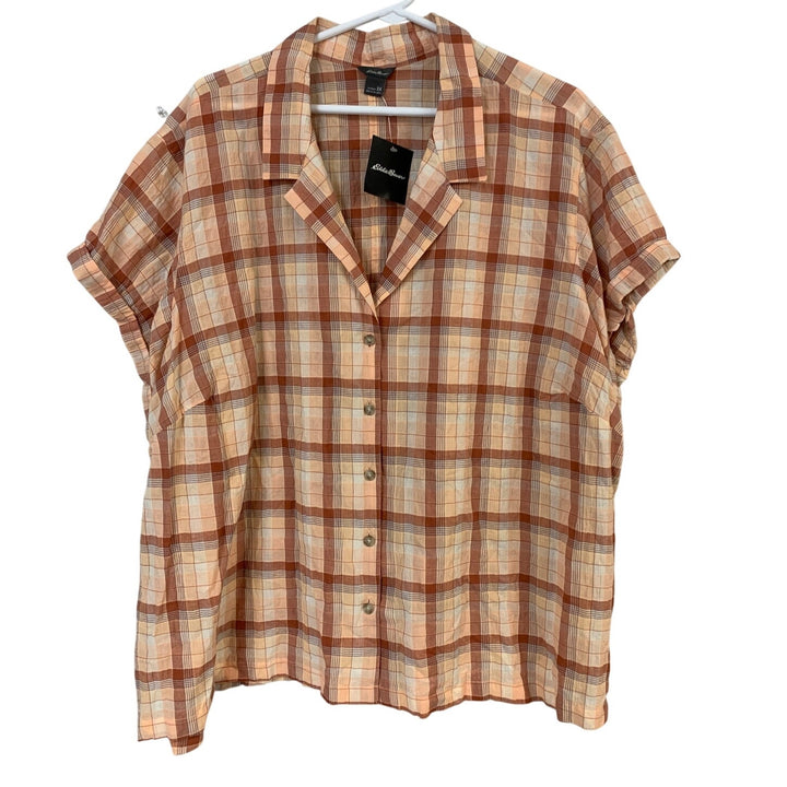 New Eddie Bauer Womens 3X Apricot Short Sleeve Packable Button Up Camp Shirt