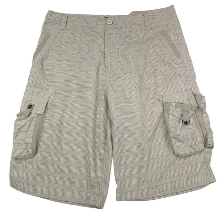 G-Net Mens Size 40 Cotton Khaki Plaid Long Bermuda Cargo Shorts w Pockets