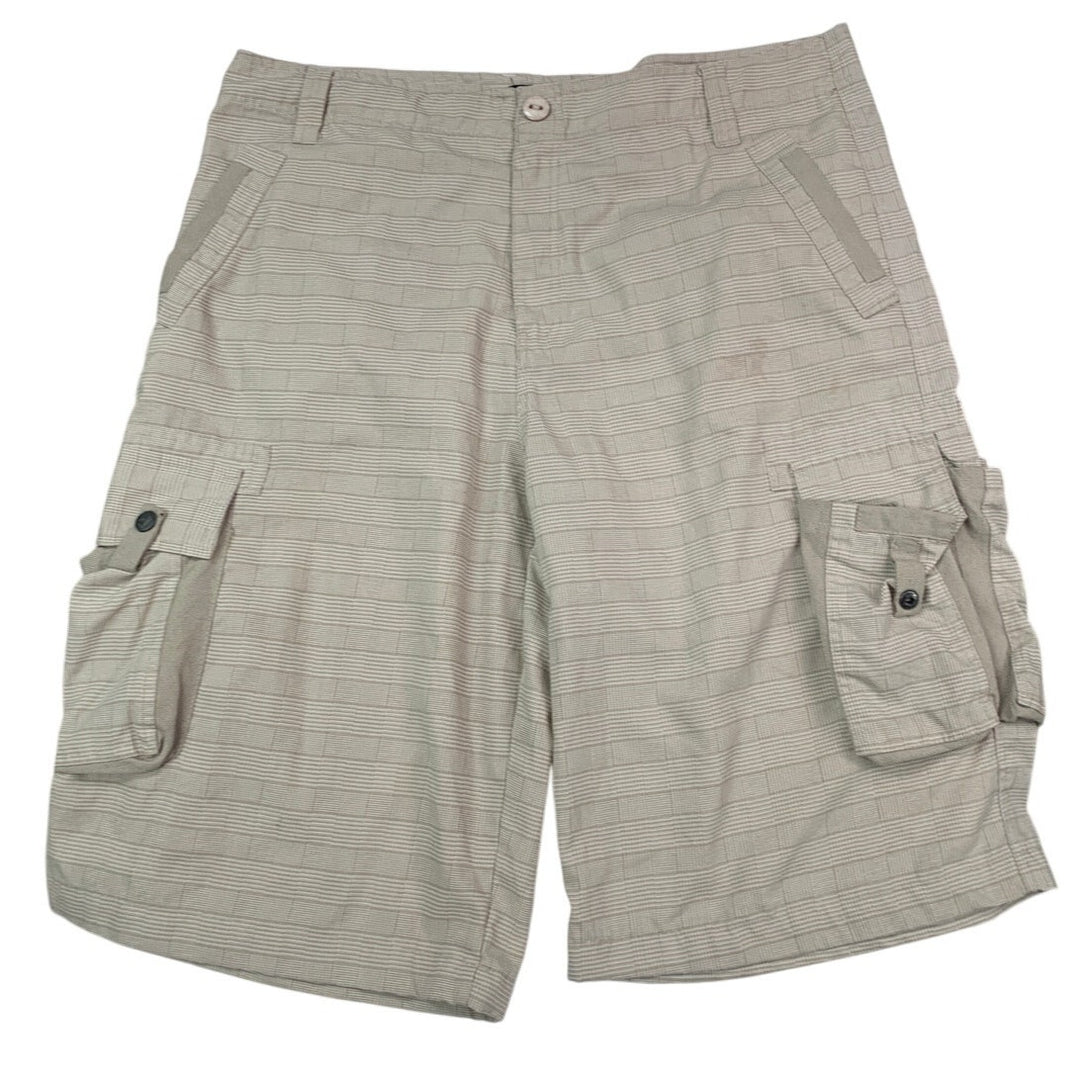 G-Net Mens Size 40 Cotton Khaki Plaid Long Bermuda Cargo Shorts w Pockets