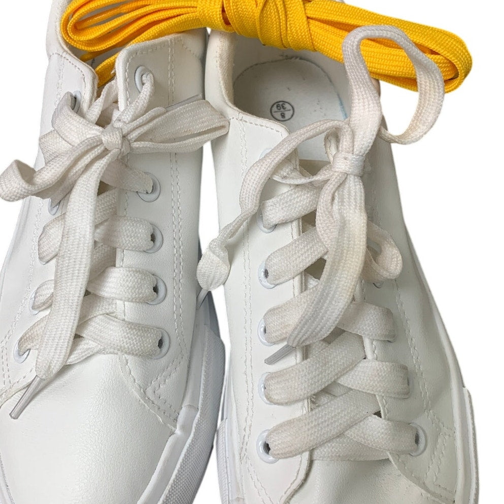Sernial Womens Size 8 White Faux Leather Lace Up Comfort Tennis Athletic Shoes