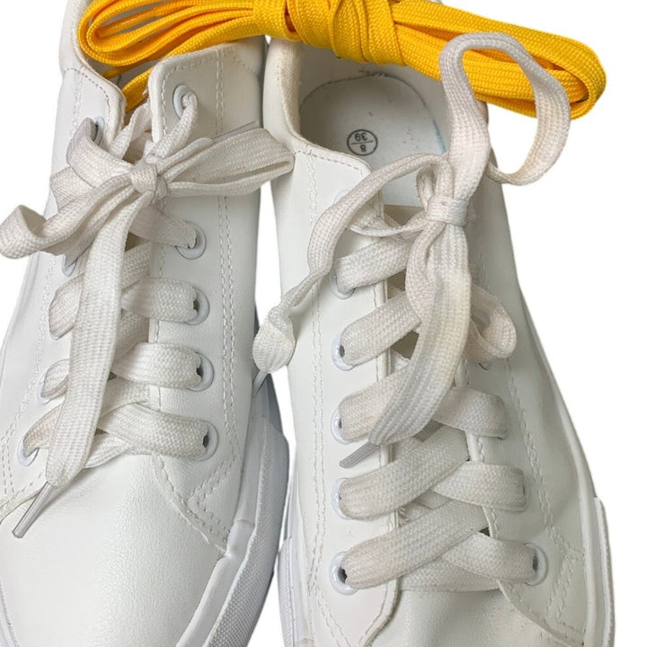Sernial Womens Size 8 White Faux Leather Lace Up Comfort Tennis Athletic Shoes