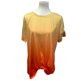 Womens 1X 2X Flowy Floral Orange Blue Ombre Short Sleeve Tee Shirts Blouses