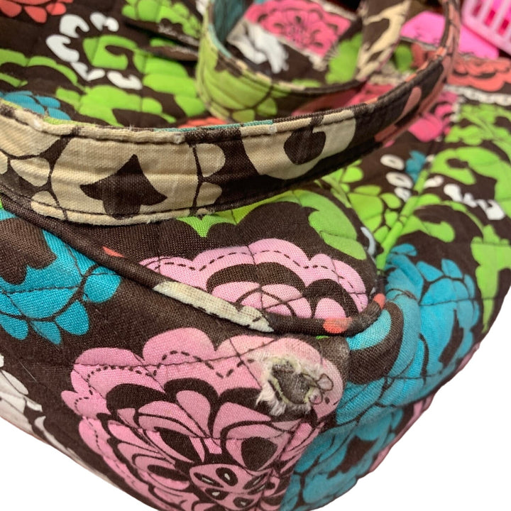 Vera Bradley Brown Pink Yellow Floral Quilted Fabric Handbag Purse Computer Bag