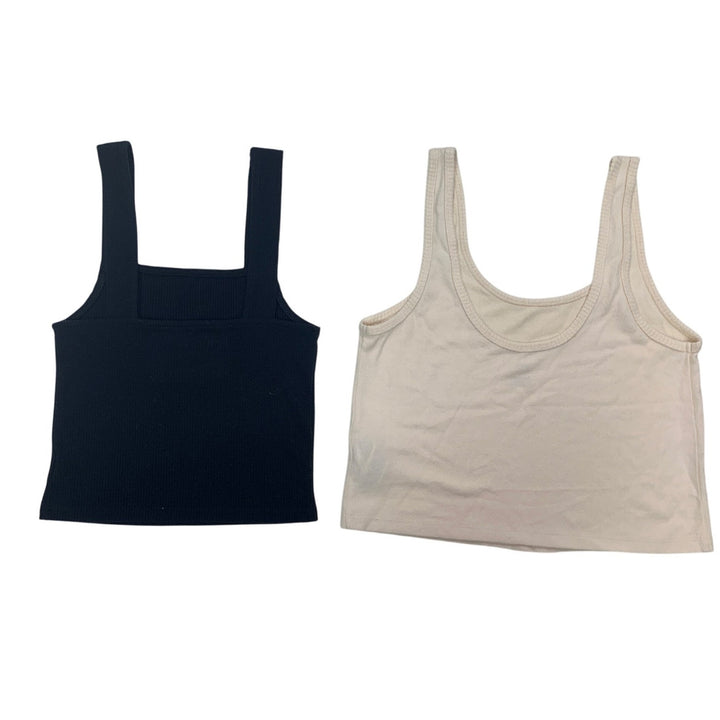 2 New American Eagle Womens Small Black Off White Thin Strap Tank Tops