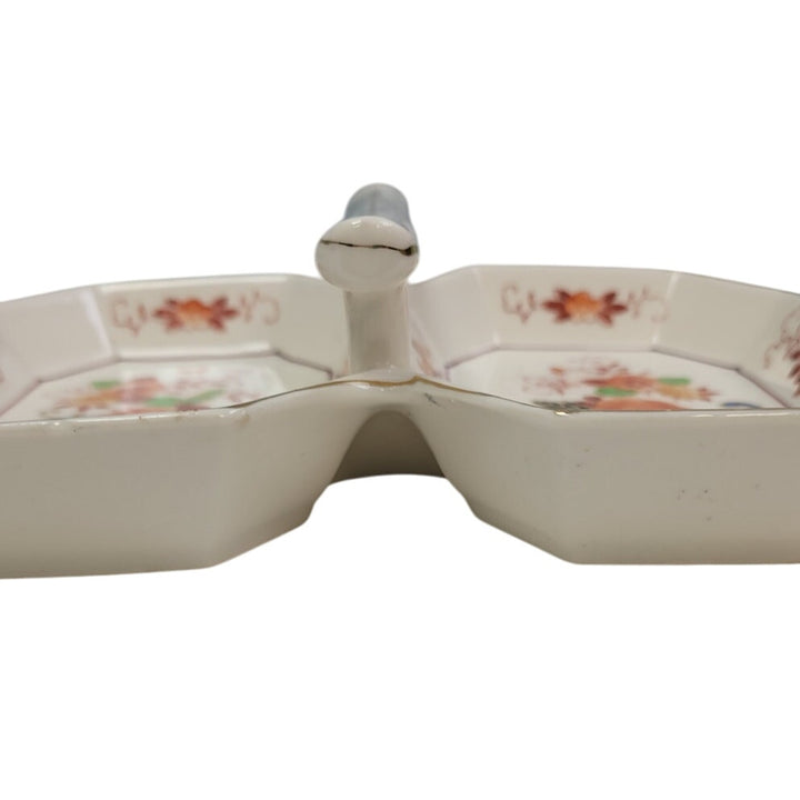 Vintage Made In Japan Floral Fine China Hand Painted Divided Plate Dish w Handle