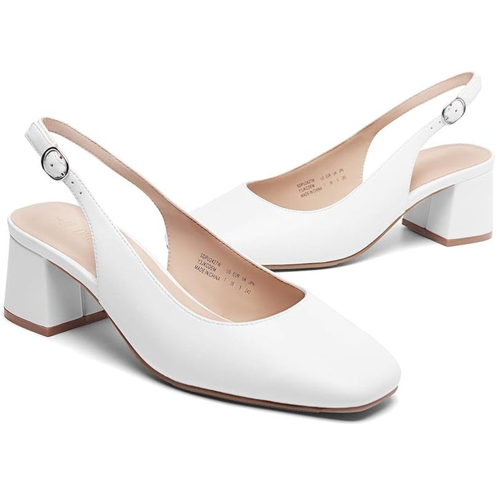 Dream Pairs Womens 9.5 White Faux Leather Low 2.5" Block Heel Slingback Shoes