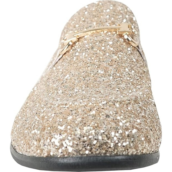 Bravo Mens Size 12 Gold Glitter Slip On Low Heel Formal Prom Loafer Shoes