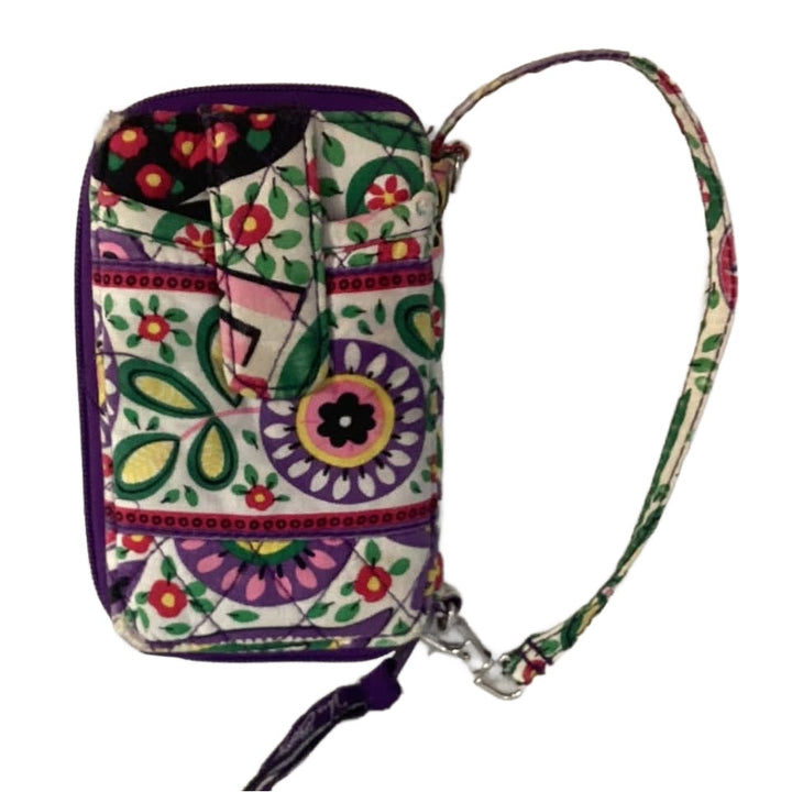 Vera Bradley Purple Floral Geometric Quilted Cotton Blend Wristlet Purse Wallet