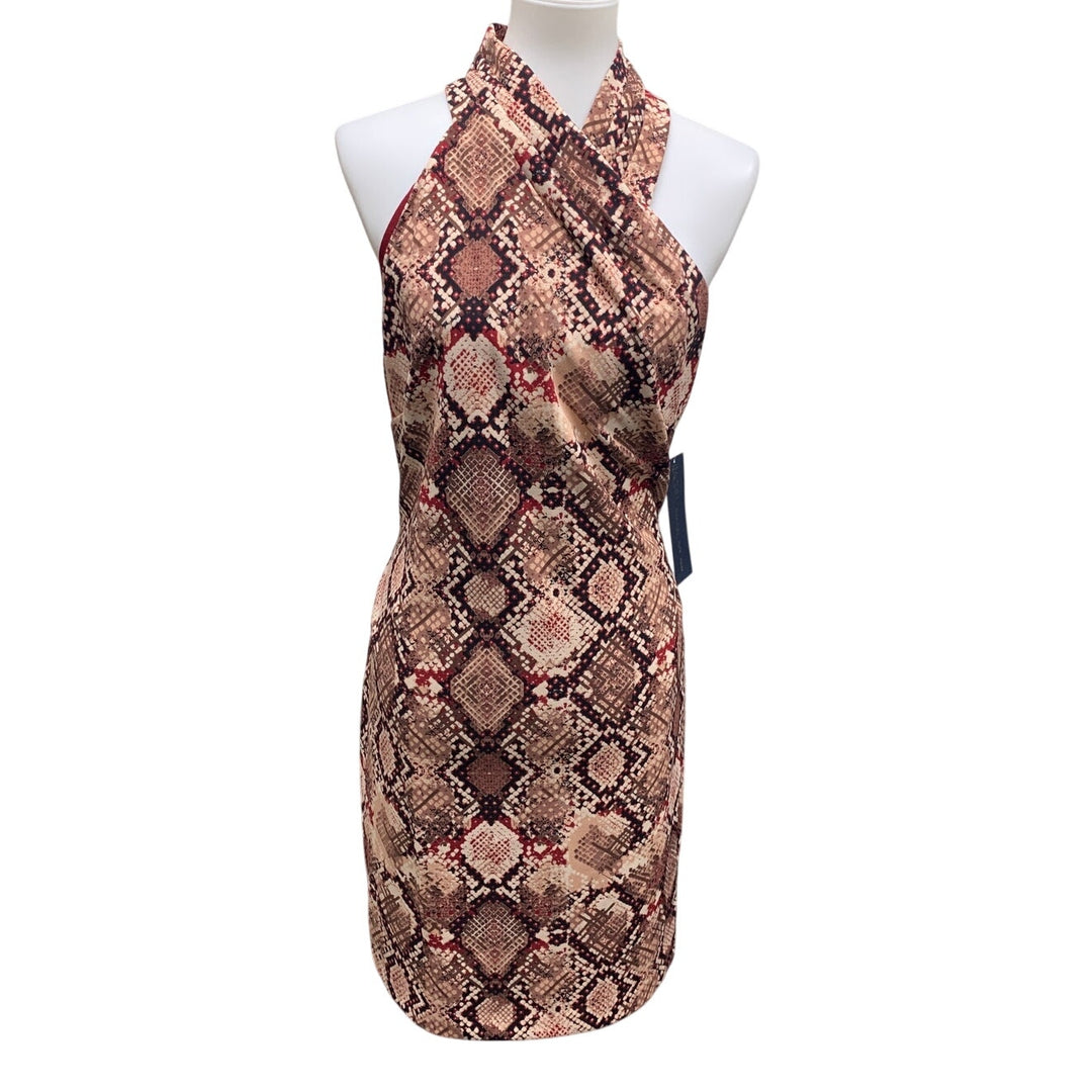 New Rachel Roy Womens SnakeSkin Print Sleeveless Asym Crossover Sheath Dress