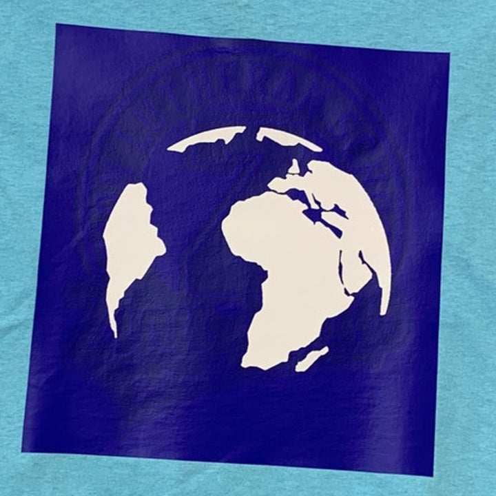 New Upcycled Hand Printed Youth Small Save Planet Earth Short Sleeve Tee Shirt