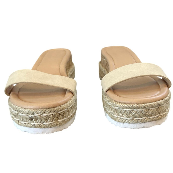 Laicigo Womens Size 6.5 Tan 2.25" Platform Espadrille Open Toe Flip Flop Shoes