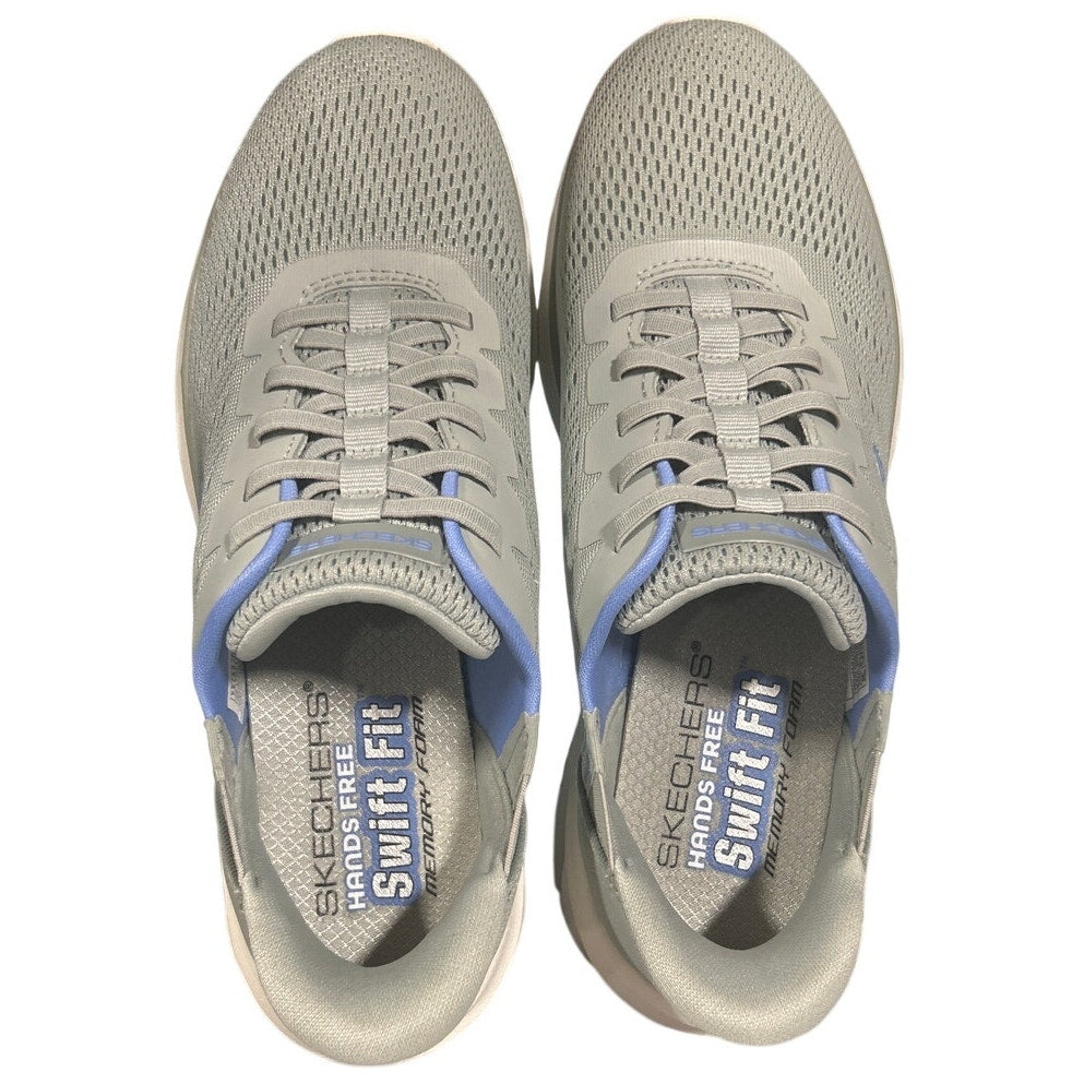 New In Box Skechers Womens Size 7.5 Gray Mesh Hands Free SwiftFit Slide In Shoes