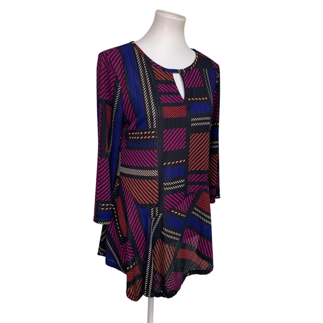 Dana Buchman Womens Medium Asymmetrical Patterned Long Sleeve Key Hole Dress