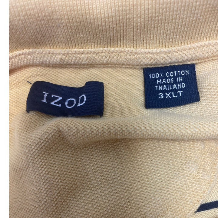 IZOD Mens 3XLT 100% Cotton Yellow B/W Striped Short Sleeve Collared Polo Shirt
