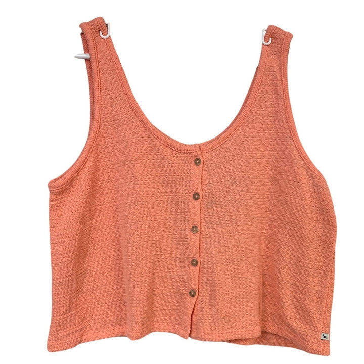 New Eddie Bauer Womens Peach Beachy Slub Button Front Cotton Blend Tank Top
