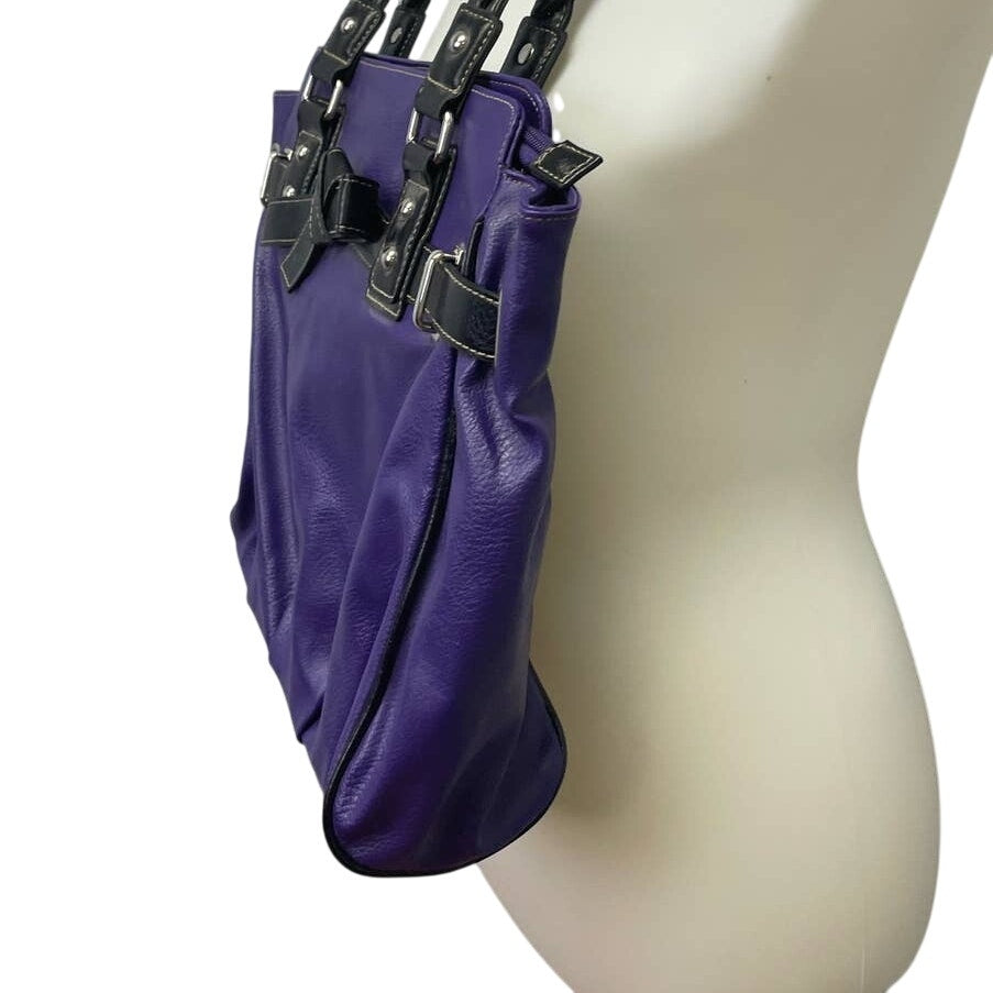 Rosetti Faux Leather Purple Double Braided Handles Handbag Purse Bag w Pockets