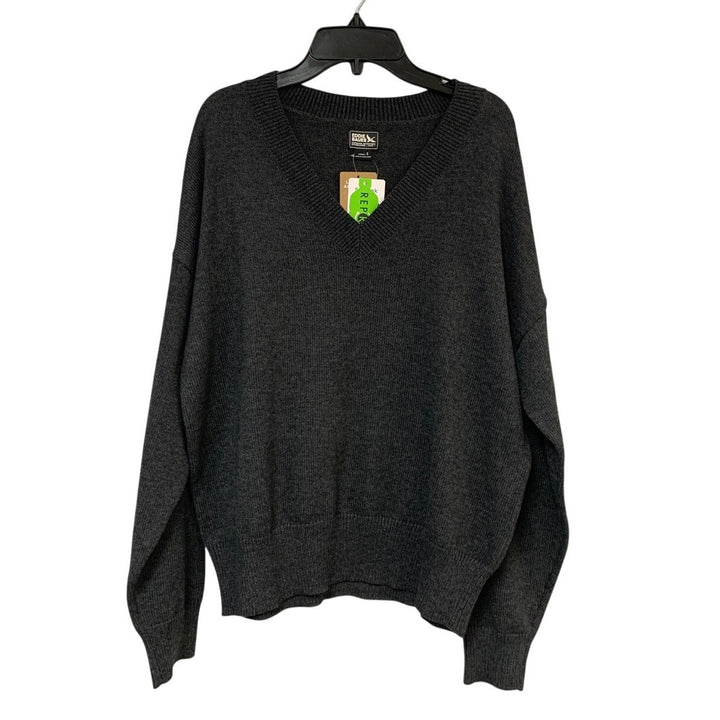 New Eddie Bauer Womens Small Heathered Charcoal Gray Signature V Neck Sweater