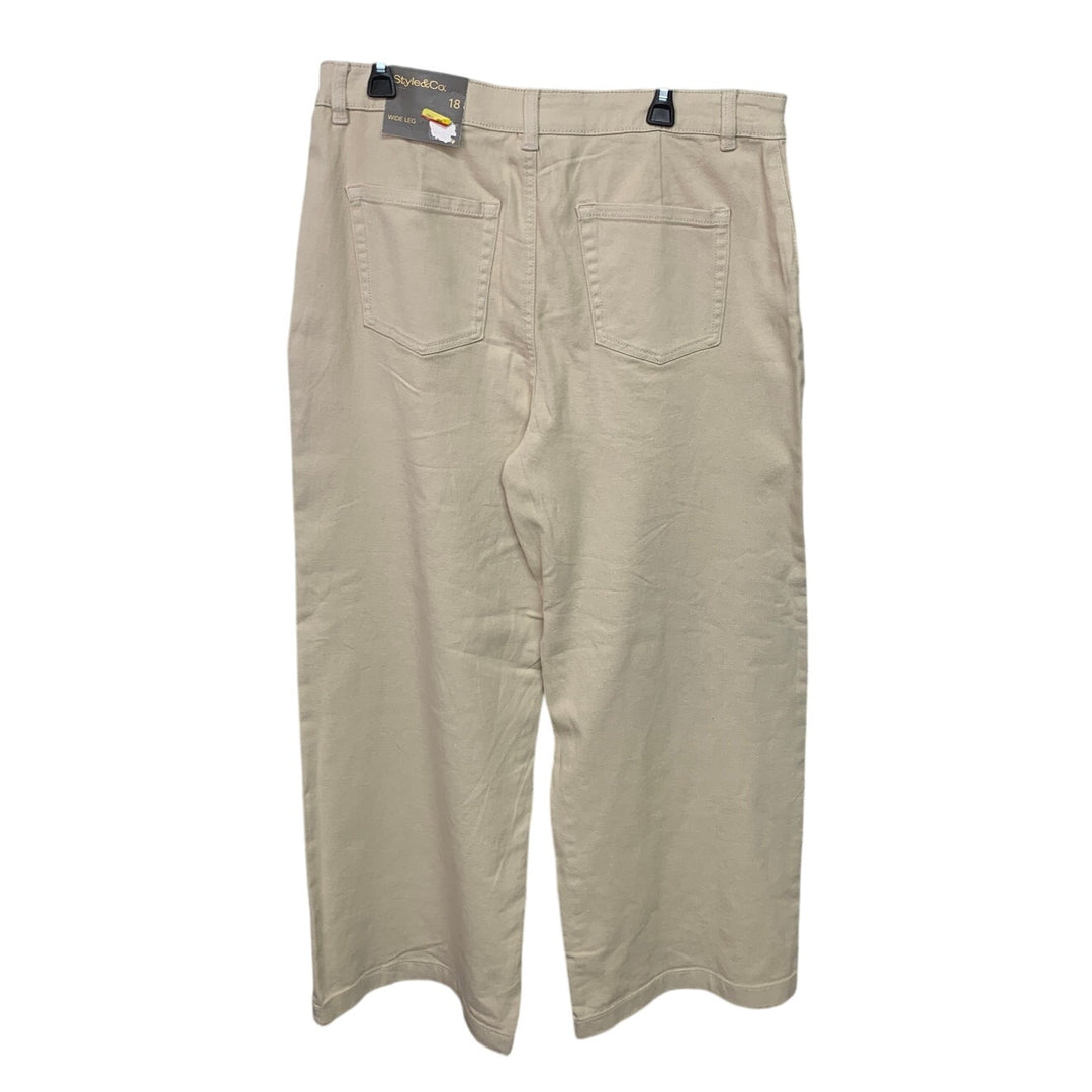 NWT New Style &amp; Co Womens Size 18 Wide Leg Khaki Denim Cotton Tan Jeans