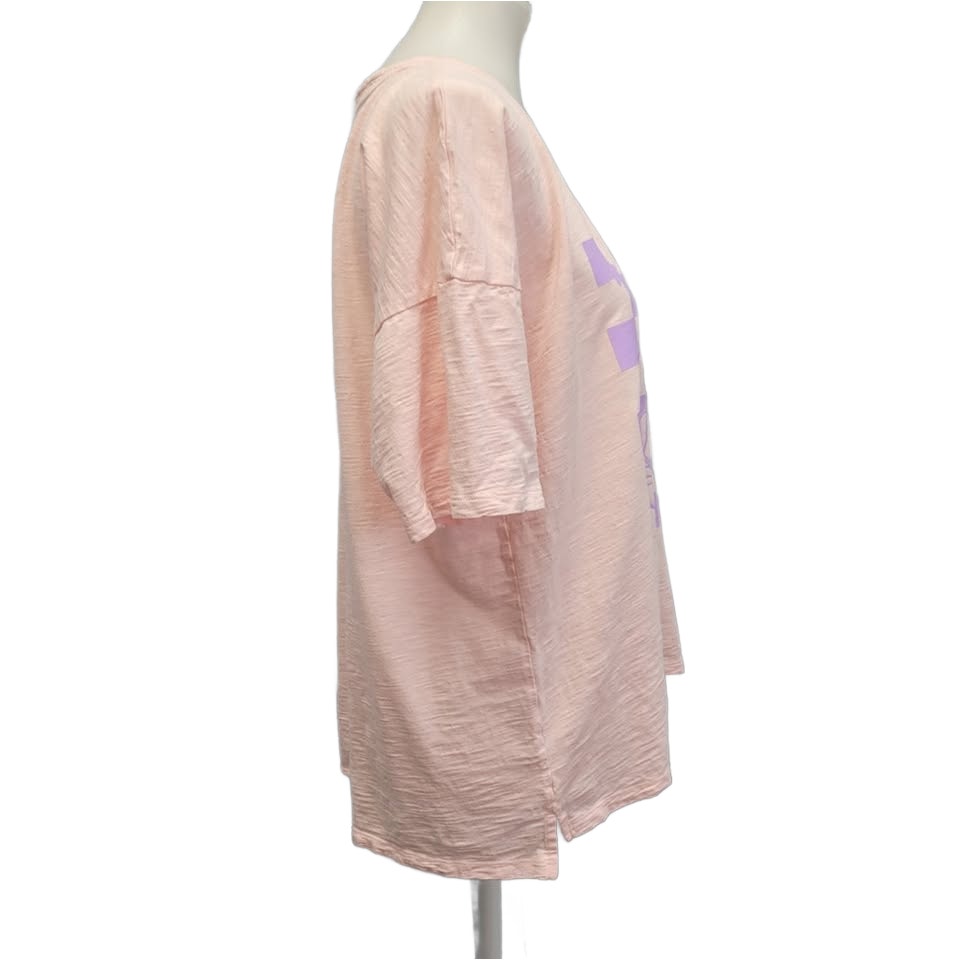 Hand Printed Upcycled Womens XL Easter Bunny Blowing Bubble Lace Detail Shirt
