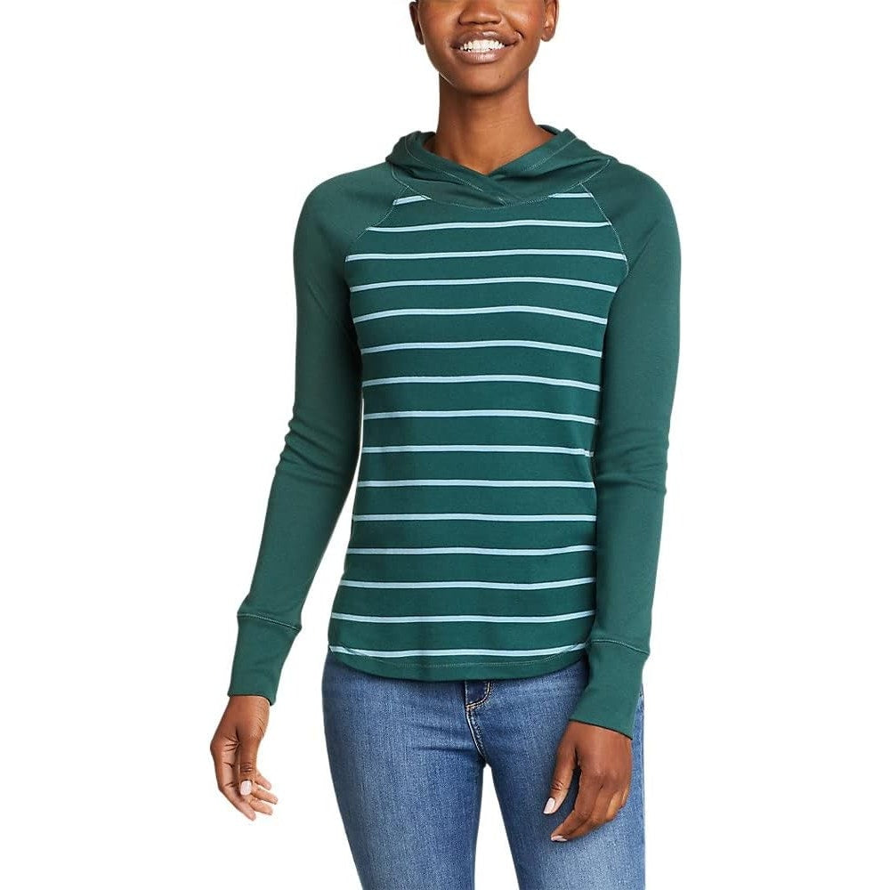 New Eddie Bauer Womens Green Favorite Pullover Lightweight PolyCotton Hoodie