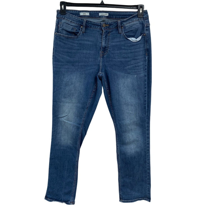 Vigoss Womens Size 18 Cotton Blend Distressed Ace Straight Denim Blue Jeans