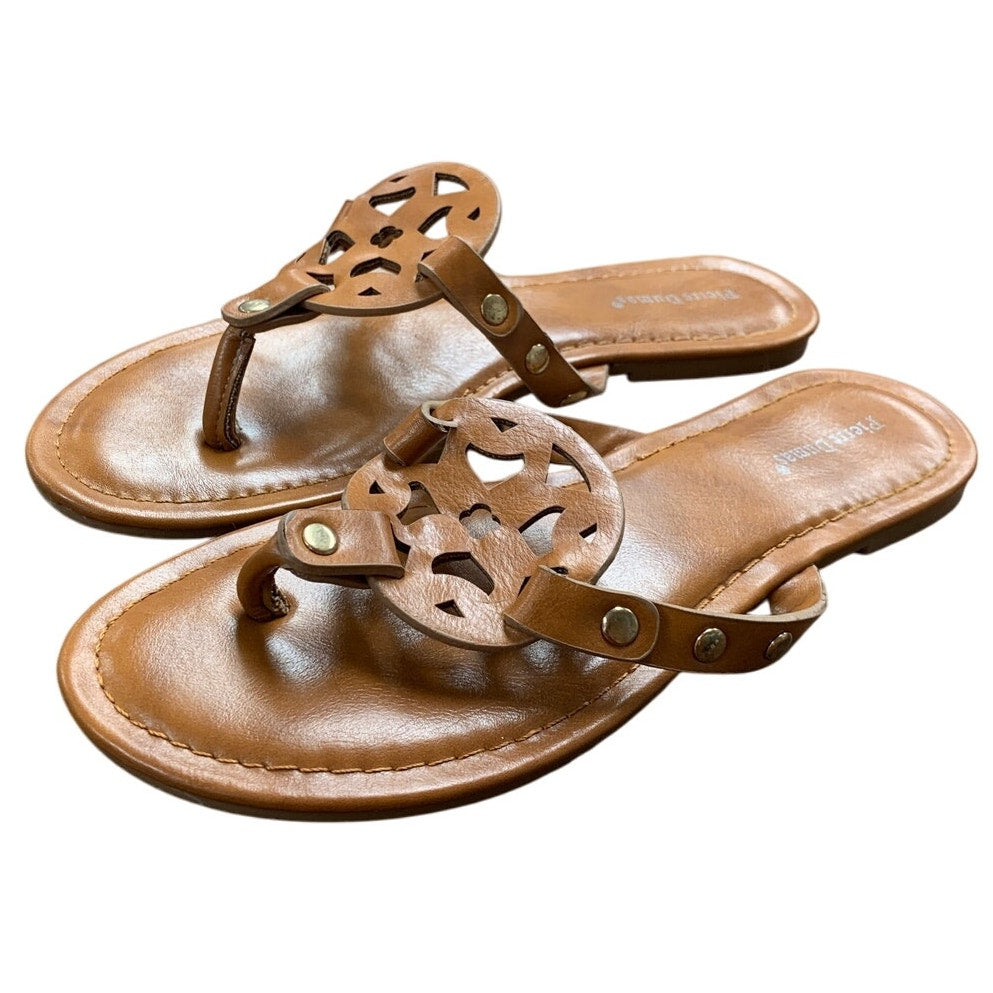 Pierre Dumas Womens Size 6.5 Brown Sandals Faux Leather Open Round Toe Shoes