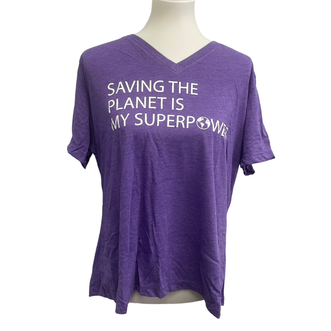 Hand Printed Upcycled Womens XL Saving the Planet is My Superpower Tee Shirt