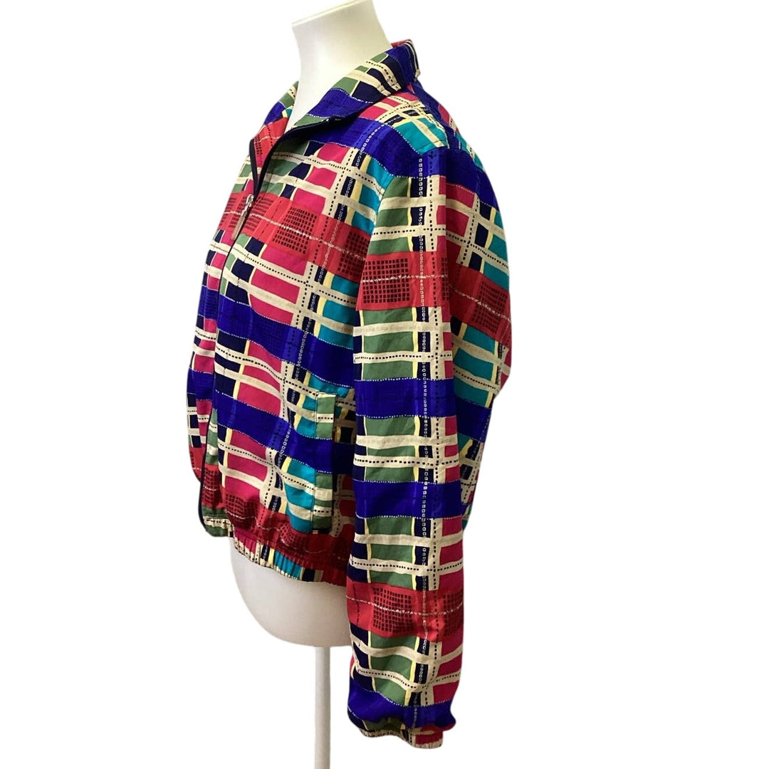 Vintage 1990s Petite Large Long Sleeve Full Zip Plaid Jacket with Shoulder Pads