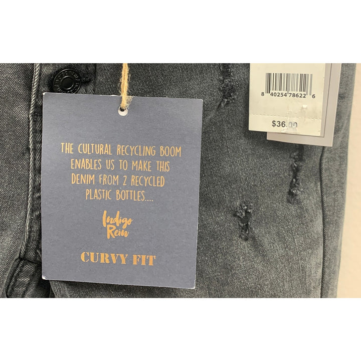 New Indigo Rein Juniors Size 7 Curvy High Rise Crop Distress Recycle Denim Jeans