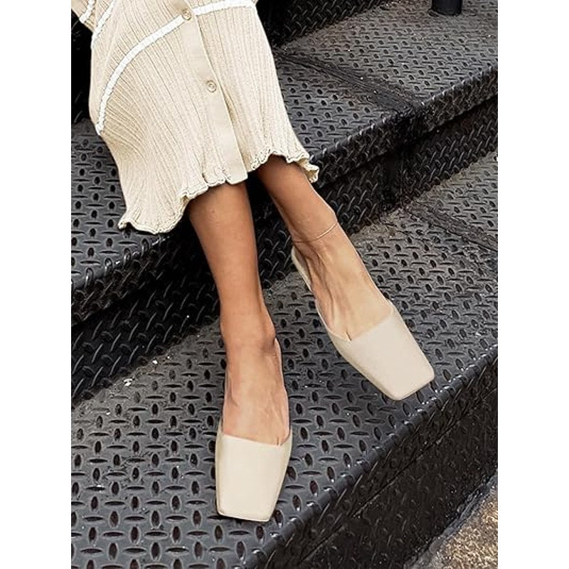 Coutgo Womens Size 10 Ivory Satin 1.5" Heel Closed Square Slip On Dressy Shoes