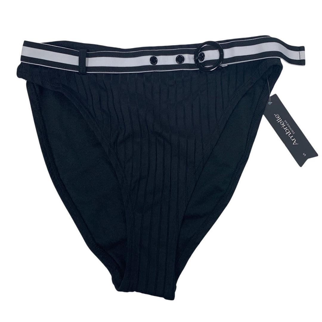 NWT New Ambrielle Womens Small Black Ribbed Belted Bikini Separate Bottoms ONLY
