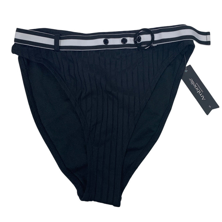 NWT New Ambrielle Womens Small Black Ribbed Belted Bikini Separate Bottoms ONLY
