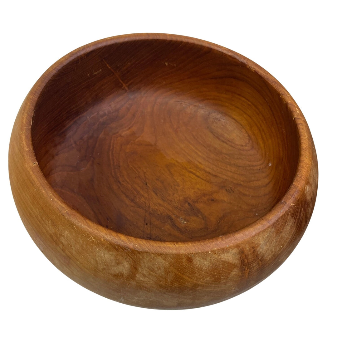 Set of 4 Vintage Rounded Edges Walnut Wood Serving Salad Bread Fruit Bowls