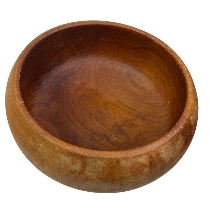 Set of 4 Vintage Rounded Edges Walnut Wood Serving Salad Bread Fruit Bowls