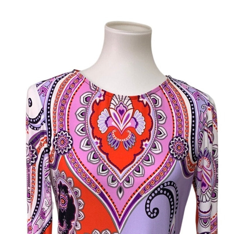 Donna Morgan Womens Size 6 PolySpandex Floral Mandala Long Sleeve Sheath Dress