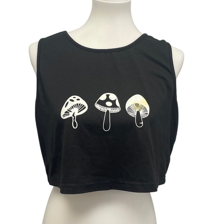 Lot of 3 Womens XL 100% Polyester Mushroom Sun Moon Cropped Tank Tops