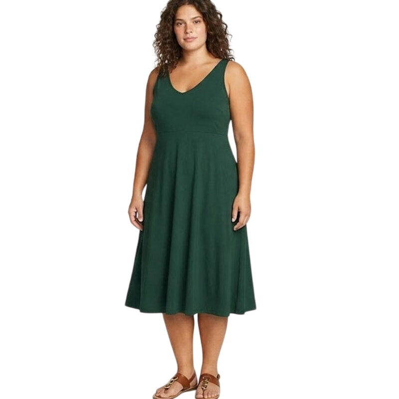 New Eddie Bauer Womens XXL Aster Green V Neck Sleeveless Tank UPF 50+ Midi Dress