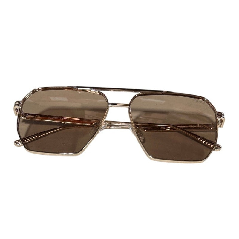 Sojos Mens Gold Frames Retro Oversized Square Sunglasses w Carrying Bag